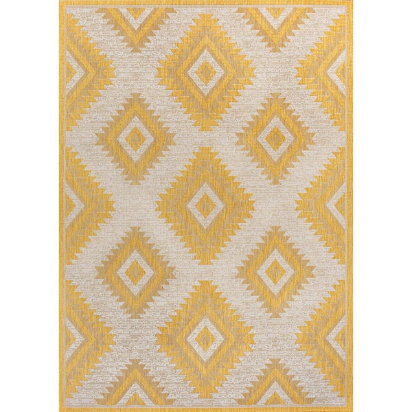 Lior Geometric Moroccan Diamond Yellow/Cream 8 ft. x 10 ft. Indoor/Outdoor Area Rug