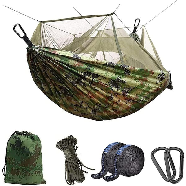 SenQWFa 8.5 ft. Portable Camping Hammock with Mosquito Net-Ultra Lightweight Durable Double/Single Travel Hammocks, Camo