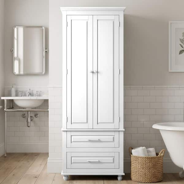 24 in. W x 16 in. D x 63 in. H White Freestanding Linen Cabinet