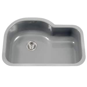 Porcela Series Undermount Porcelain Enamel Steel 31 in. Offset Single Bowl Kitchen Sink in Slate