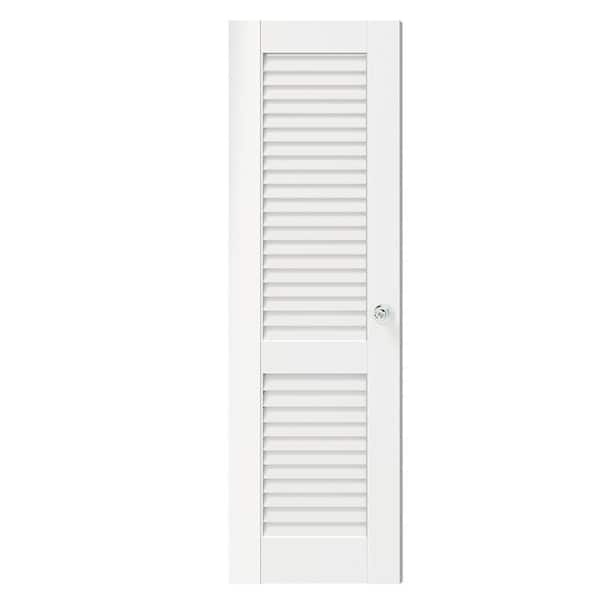 TENONER 24 in. x 80 in. Composite, MDF, Louvered Panel, Primed, White Interior Door Slab With Silver Sphere Doorknob