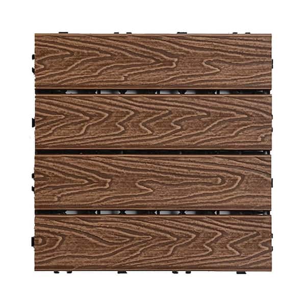 1 ft. x 1 ft. 3D Embossed Splicing Composite Interlocking Deck Tile in Brown (11-Pack)
