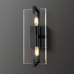 5.9 in. 2-Lights Black Wall Sconce, Modern Style Design Wall Lithting with K9 Clear Crystal Shade
