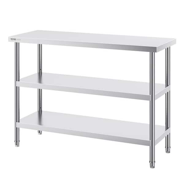 VEVOR Stainless Steel Prep Table 48 x 18 x 33.7 in. BBQ Prep Table with Adjustable Undershelf Heavy Duty Kitchen Utility Table