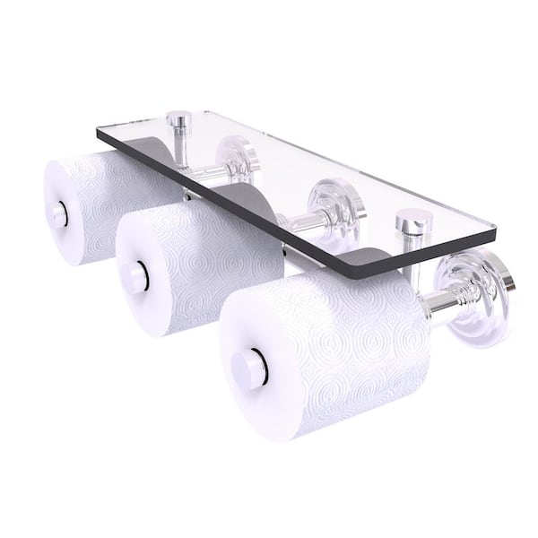 Allied Brass Que New Collection Horizontal Reserve 3 Roll Toilet Paper Holder with Glass Shelf in Polished Chrome