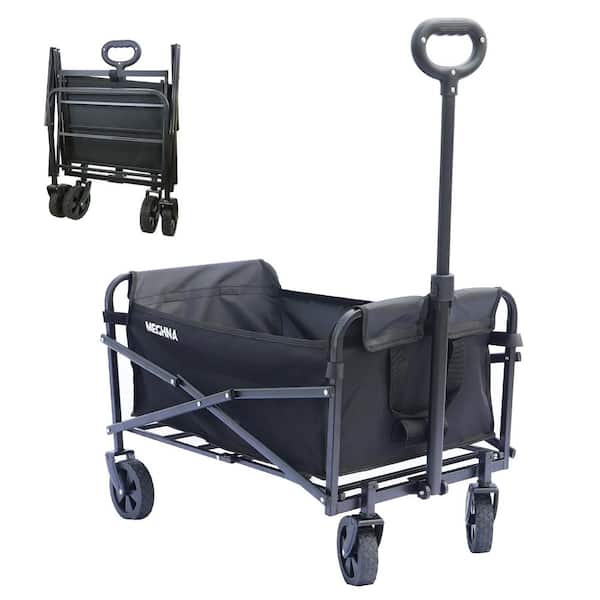 Zeus & Ruta Black 4 cu. ft. Heavy-Duty Folding Utility Fabric Wagon Garden Cart with Removable Fabric for Beach, Garden, Yard