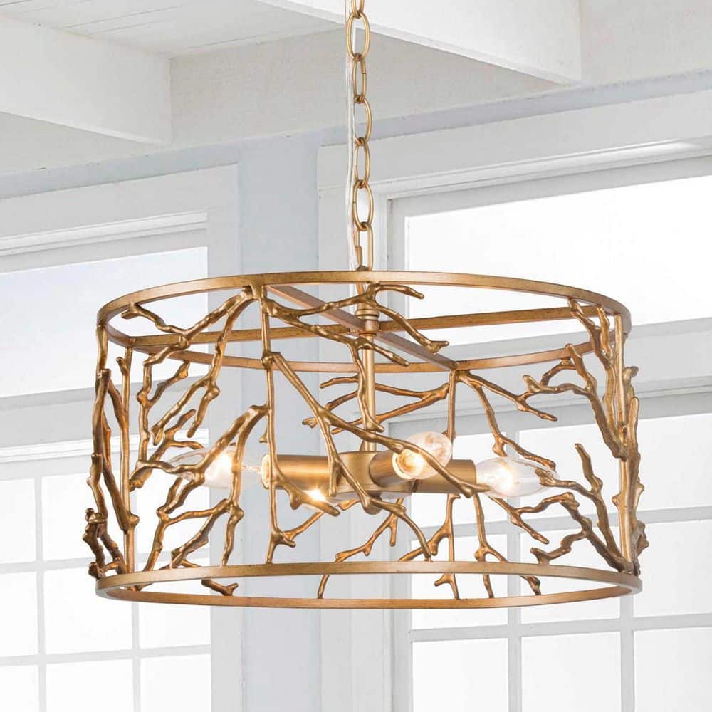 LNC Glam Cage Chandelier in Vintage Brushed Gold Finish Bedroom 4