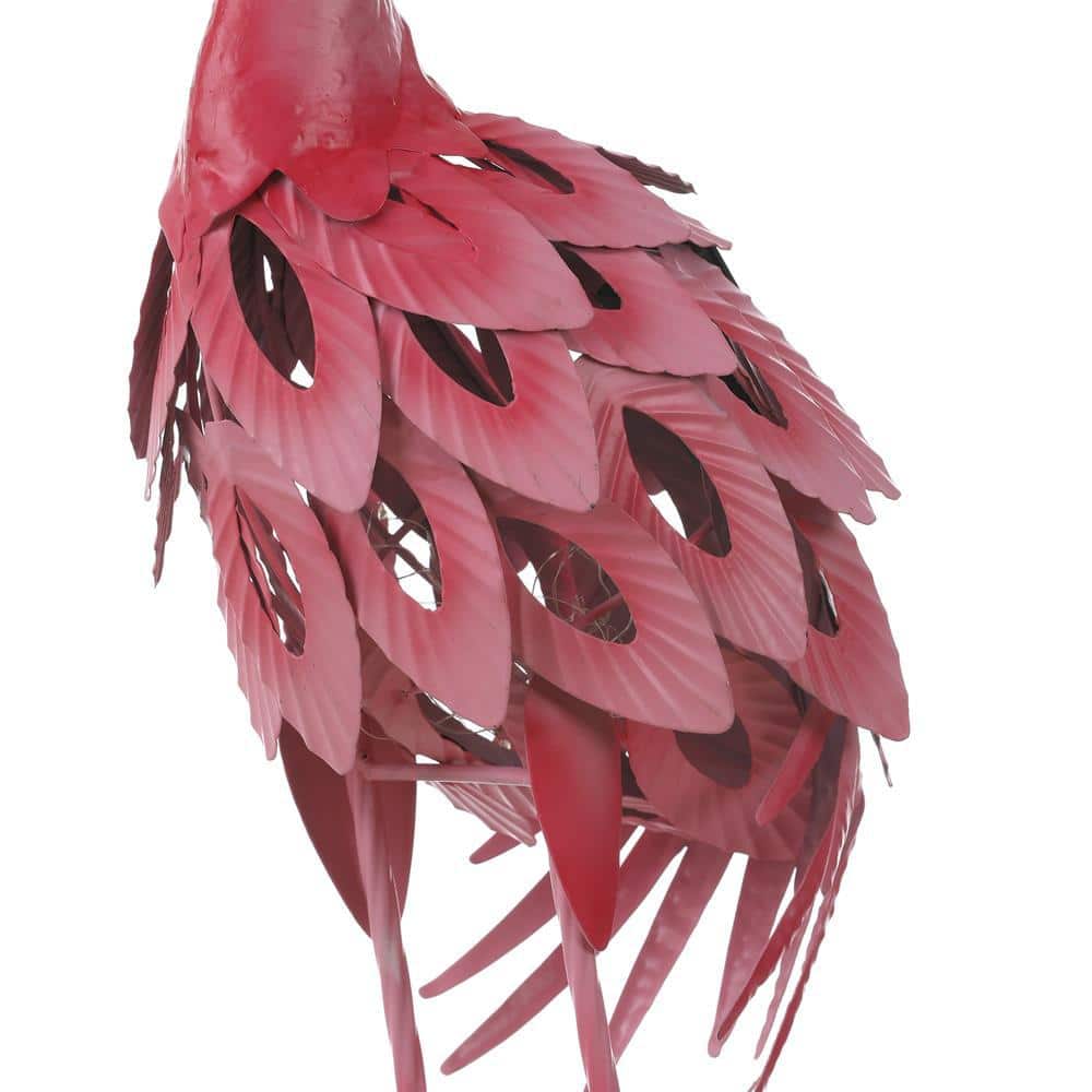 34-Inch Pink Metal Flamingo Garden Statue with Solar Lights