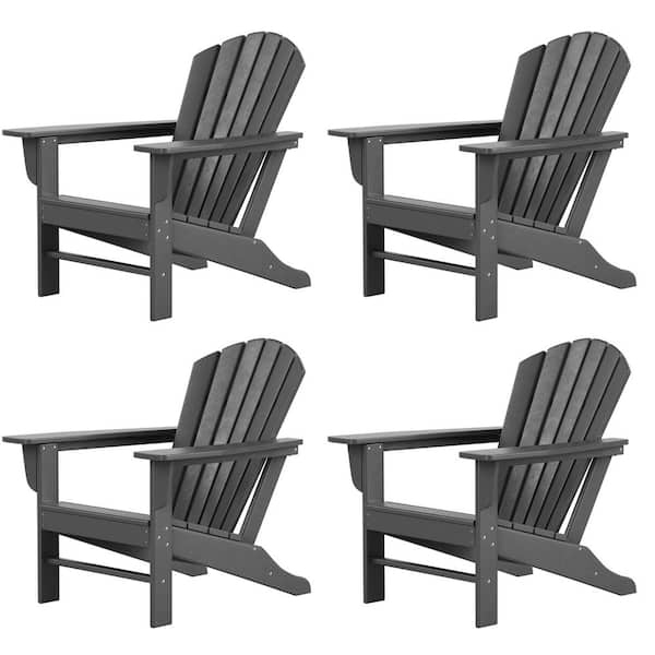 Mason Gray Poly Plastic Outdoor Patio Classic Adirondack Chair, Fire Pit Chair (Set of 4)
