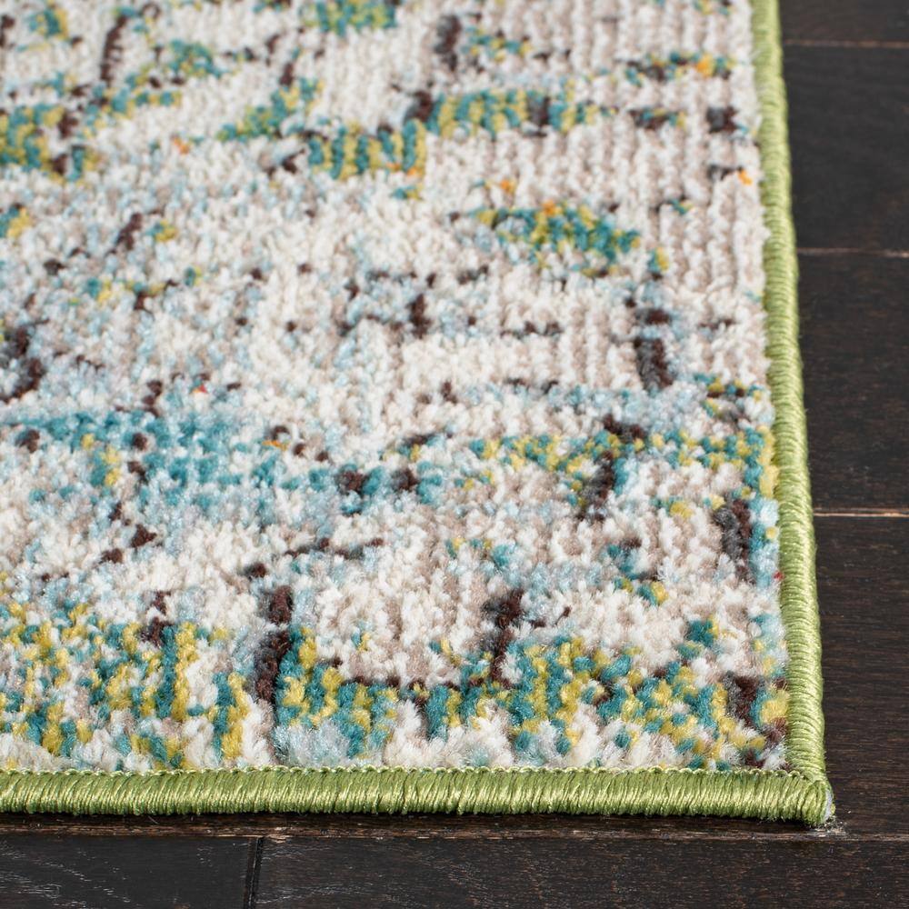 Green and Turquoise Abstract 5' Square Synthetic Area Rug