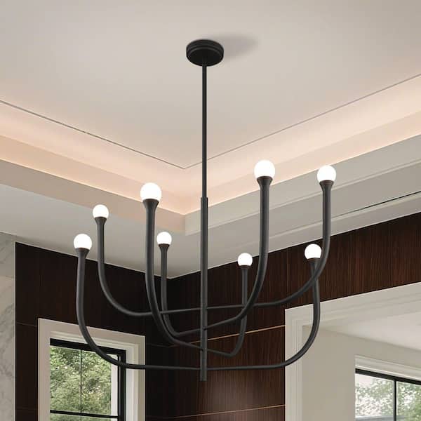 Thesis Dahlia 23 in. 6-light Plaster Black Chandelier with Opal