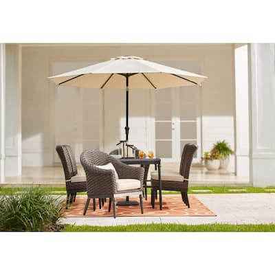 Camden Dark Brown Wicker Outdoor Patio Armless Dining Chair with Sunbrella Antique Beige Cushions (2-Pack)