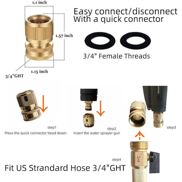 Unbranded Cordless High Pressure Adjustable Garden Hose Nozzle Sprayer with  Flow Control Valve and Brass Quick Connector OF162PH033