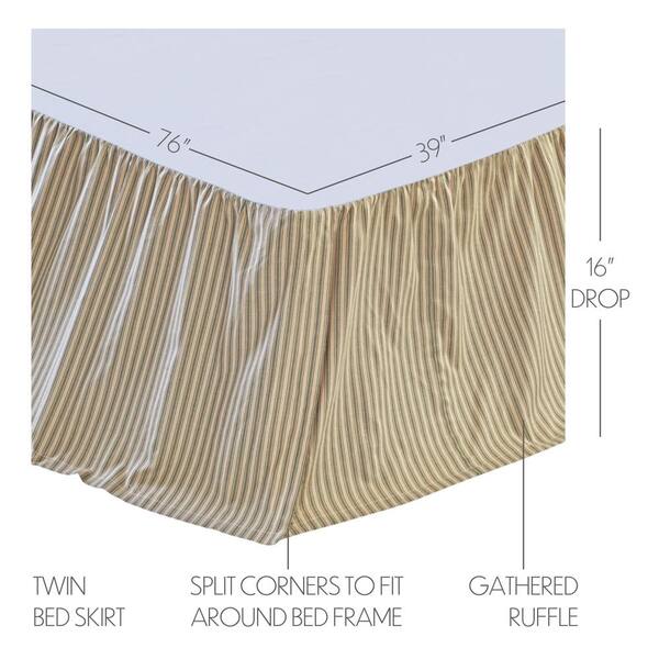 VHC Brands Farmhouse Twin Ticking Stripe Bed Skirt Green Gathered Bedroom Decor 