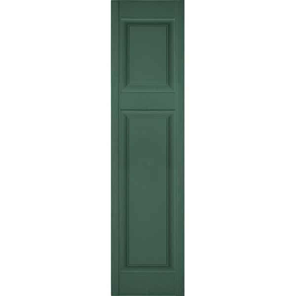 Ekena Millwork 12 in. x 93 in. Lifetime Vinyl Custom Offset Raised Panel Shutters Pair Forest Green