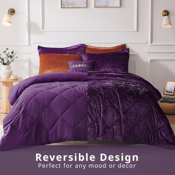 Isabel (4-Piece) Purple Polyester Full/Queen Velvet Comforter Set with Throw Pillow