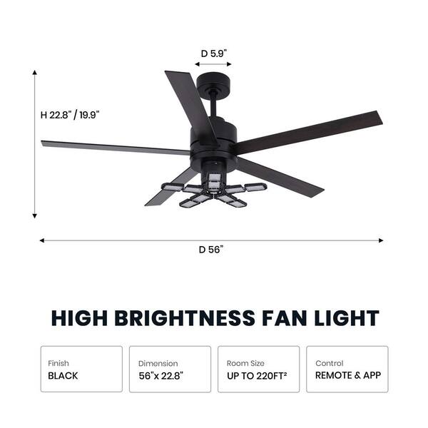 ANTOINE 56 in. Indoor Smart Black Standard Ceiling Fan with