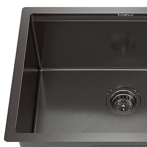 Amucolo 24 in. Gloss Black Undermount Single Bowl Stainless Steel
