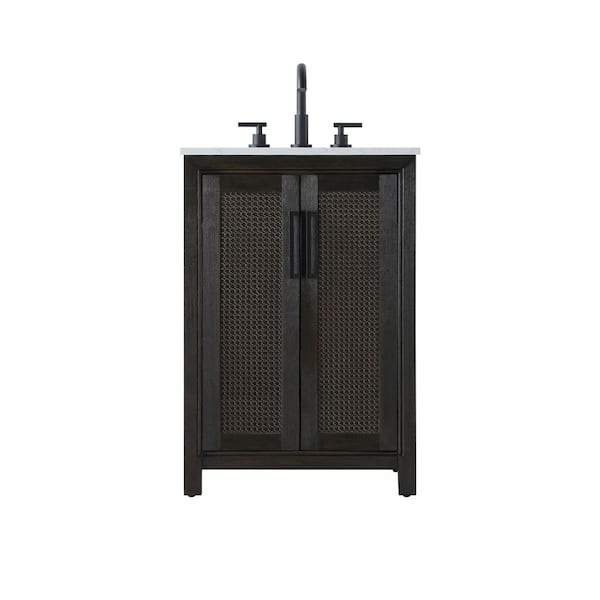 24 in. Single Sink Chocolate Oak Bath Vanity with White Engineered Marble Top