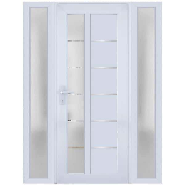 VDOMDOORS 8088 54 in. W. x 80 in. Right-hand/Inswing Frosted Glass White Silk Metal-Plastic Steel Prehend Front Door with Hardware