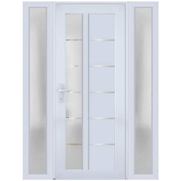 VDOMDOORS 8088 64 in. W. x 80 in. Right-hand/Inswing Frosted Glass White Silk Metal-Plastic Steel Prehung Front Door with Hardware
