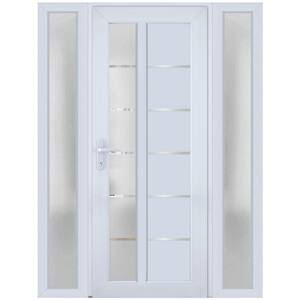 8088 62 in. x 80 in. Right-hand/Inswing Frosted Glass White SIlk Metal-Plastic Steel Prehung Front Door with Hardware