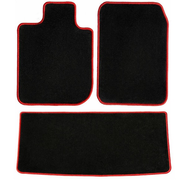 Toyota Tacoma Extended Cab Black with Red Edging Carpet Car Mats, Custom Fits for 2019 Driver, Passenger and Rear Mat
