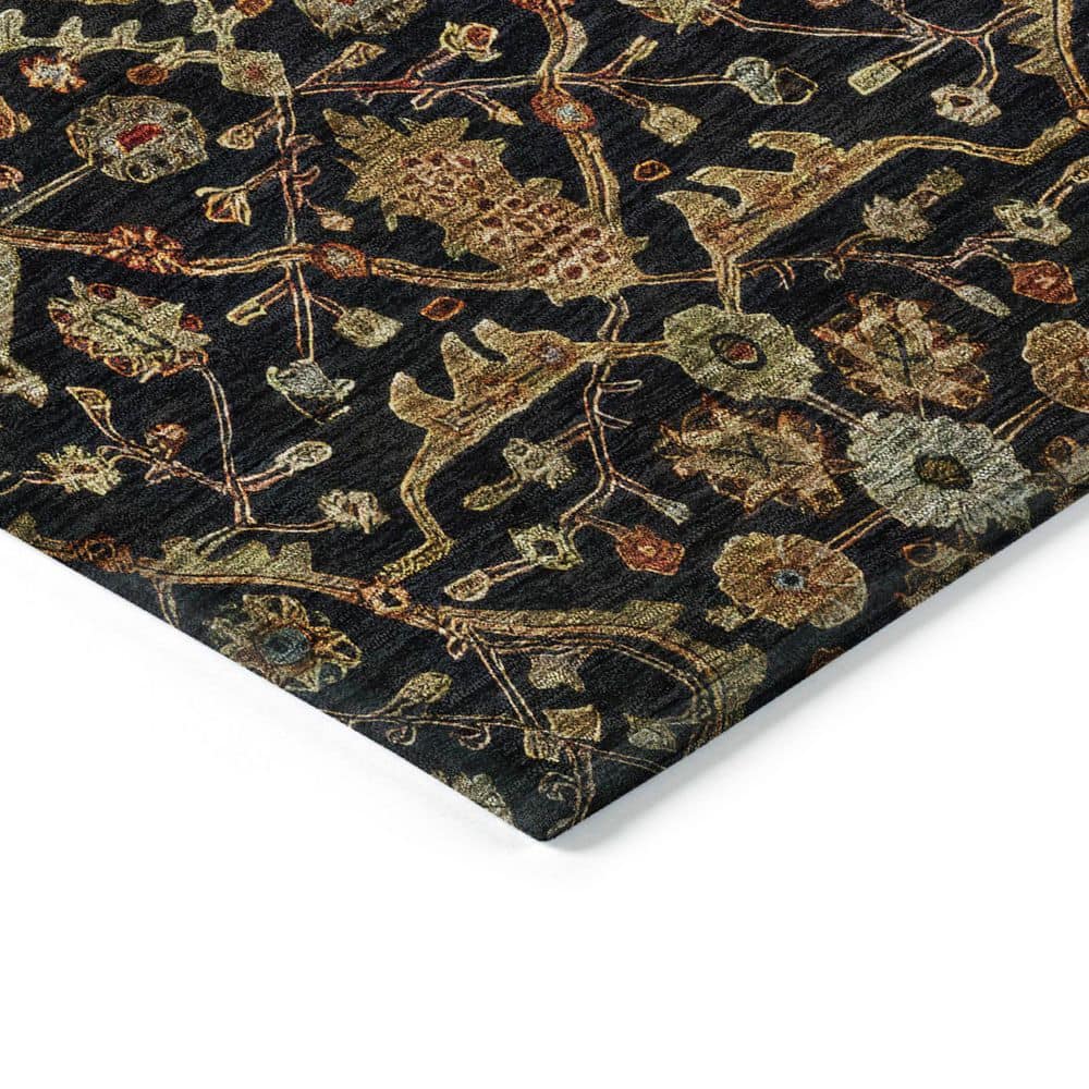Black Rectangular Synthetic Washable Area Rug 3' x 5'