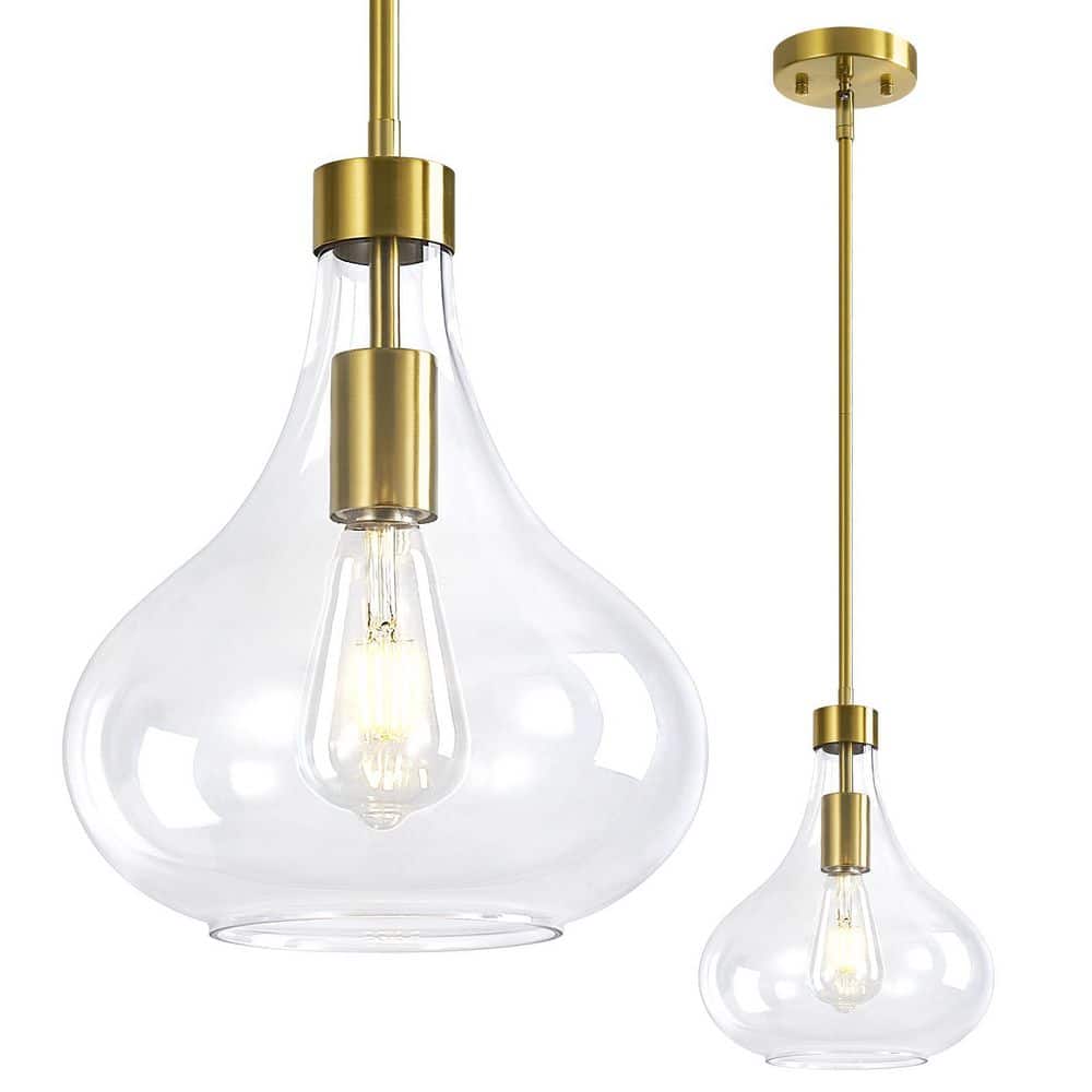 ZHLWIN Home Light 60-Watt 1 Light Gold-Clear Pendant Light With