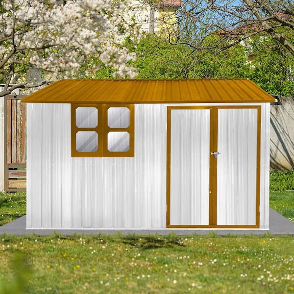 10 ft. W x 8 ft. D Metal Outdoor Storage Shed with Vent, Window and Lockable Doors, White and Yellow (87 sq. ft. )
