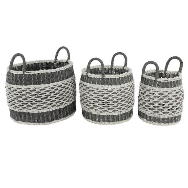 Litton Lane Grey Plastic Eclectic Storage Basket 19 in., 17 in., and 16 in. (Set of 3)