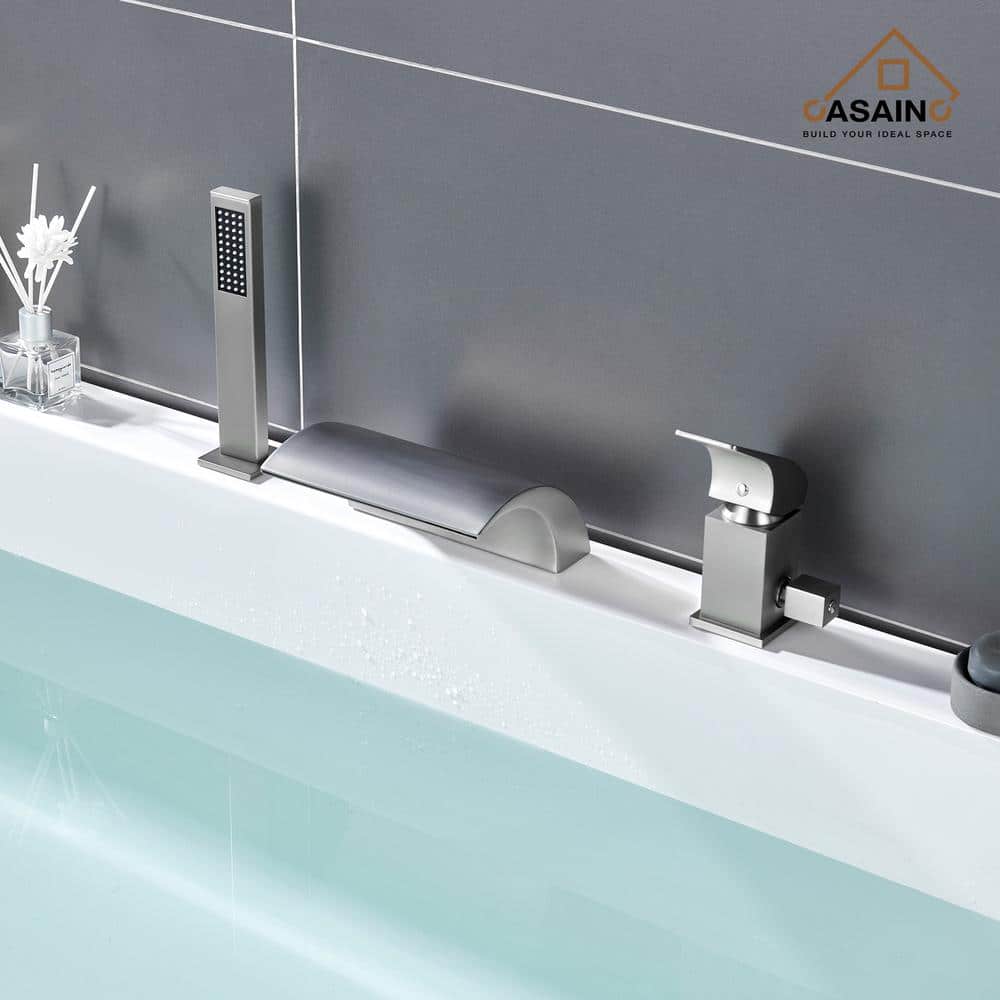 Brushed Nickel Waterfall Tub Faucet with Hand Shower