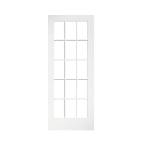 eightdoors 36 in. x 80 in. Clear Glass 15-Lite True Divided White Finished Solid French Interior Door Slab