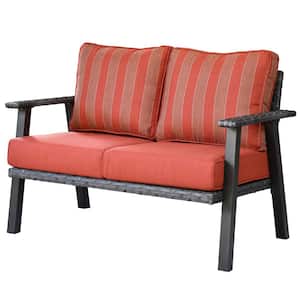 Xavier Gray 1-Piece Wicker Outdoor Loveseat with Orange Red Cushions