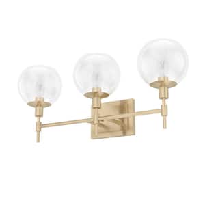 Xidane 24 in. 3-Light Alturas Gold Vanity Light with Clear Glass Shades