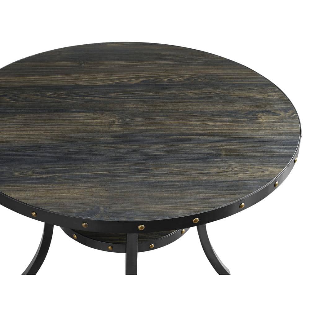 48" Black Round Wood Dining Table with Metal Accents