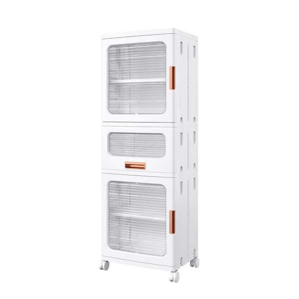 Modern Accent Storage Cabinet with Doors & Wheels, Multi-Tier Rolling Organizer with Adjustable Shelves, White 42.9 in.