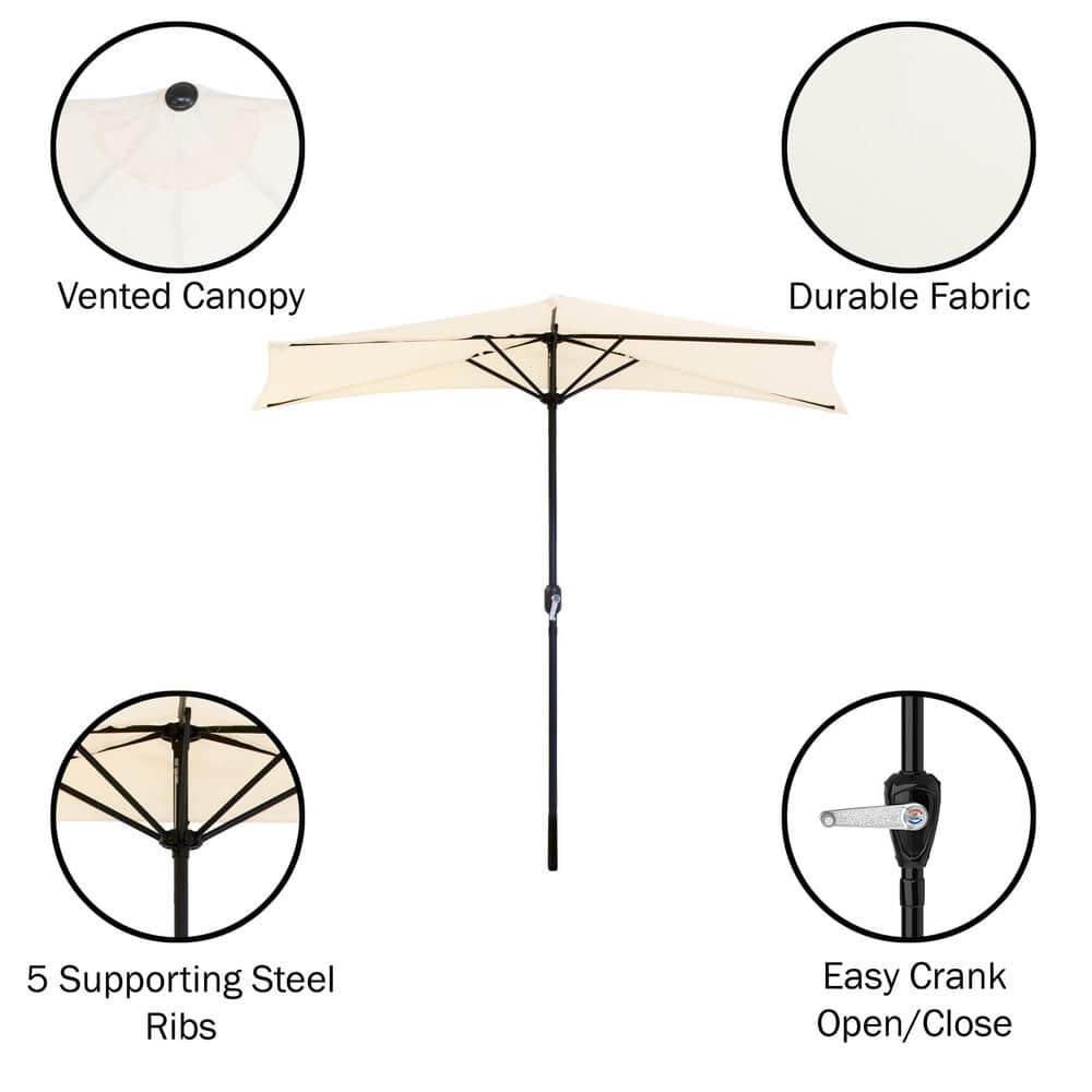 Tan Steel Half-Moon Patio Umbrella with Resin Base