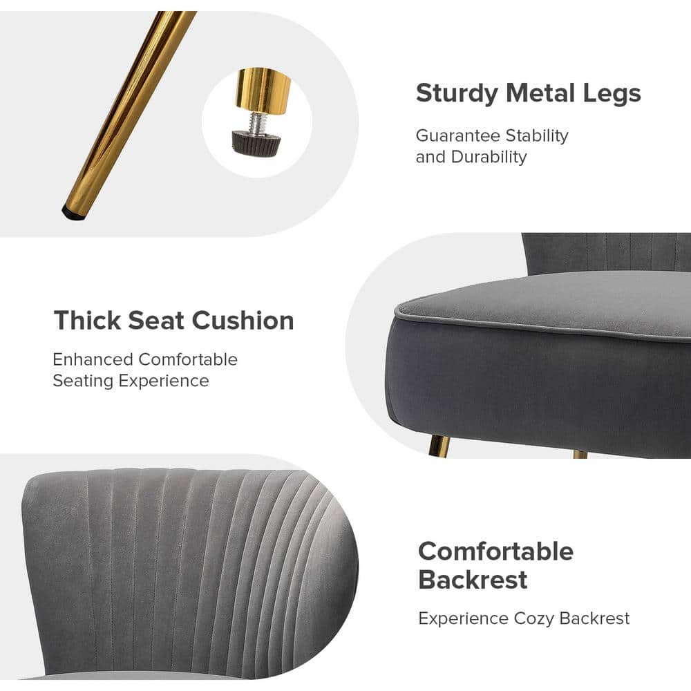 Gray Velvet Slipper Accent Chair with Gold Legs