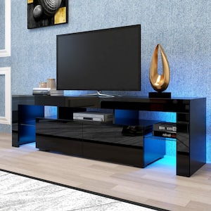63 in. Remote Control TV Stand Console Cabinet with 20 Colors LED Lights, Black