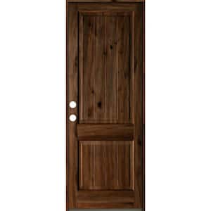 36 in. x 96 in. Rustic Knotty Alder Square Top V-Grooved Provincial Stain Right-Hand Wood Single Prehung Front Door