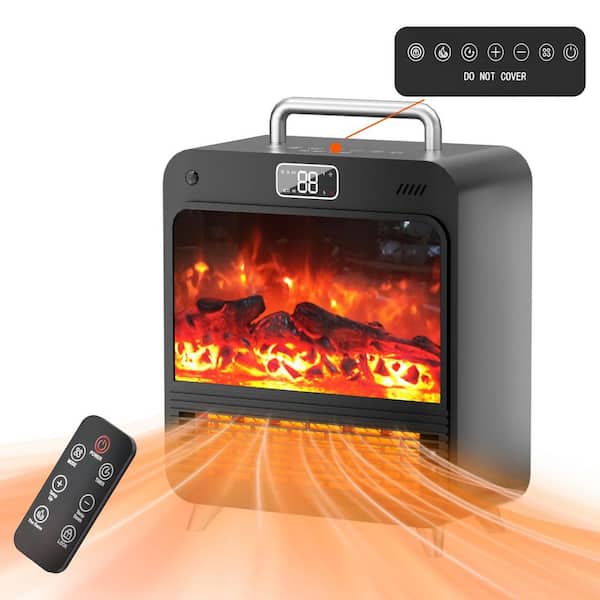 1500-Watt 13 in. Compact Ceramic Convection Electric Space Heater in Black with 3D Flame, Touch and Remote Control