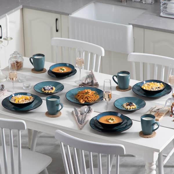 vancasso Karst 16 Pieces Dinnerware Set, Round Dish Set, Plates and Bowls  Set, Grey