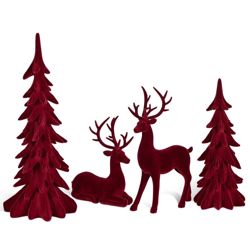 17.25 in. H Christmas Resin Flocked Burgundy Reindeer w/Tree Table Decor Set (Set of 4) price history on PriceWatchPro
