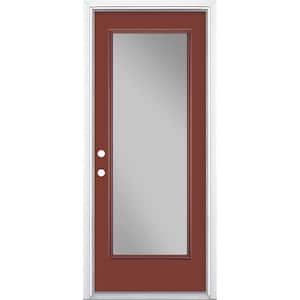 32 in. x 80 in. Full Lite Red Bluff Right-Hand Inswing Painted Smooth Fiberglass Prehung Front Door w/ Brickmold
