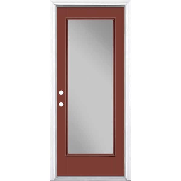 32 in. x 80 in. Full Lite Red Bluff Right-Hand Inswing Painted Smooth Fiberglass Prehung Front Door w/ Brickmold