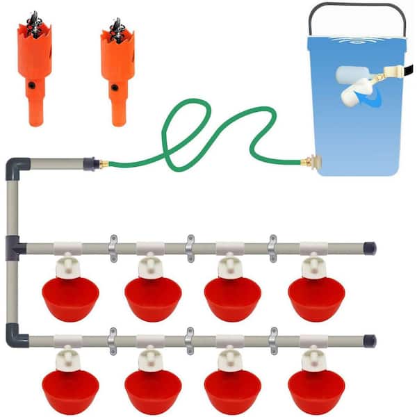 Complete Set Pipeline Automatic Chicken Watering System w/ 1/2 PVC Tee Fittings Pipe Chicken Water Cups Waterer Feeder
