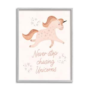 Never Stop Chasing Unicorns Phrase Design By Nina Blue Framed Fantasy Art Print 20 in. x 16 in.