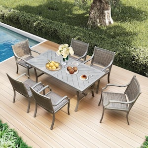 ULAX FURNITURE 6-Piece Metal Outdoor Dining Set with Rectangle