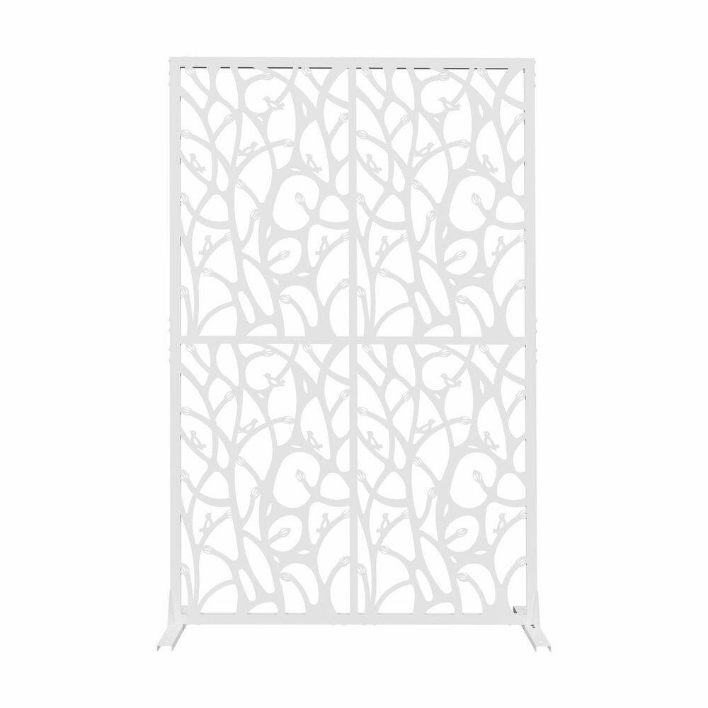 72 in. H x 45.3 in. W-White Metal Privacy Garden Fence with Bird Cutouts Ga